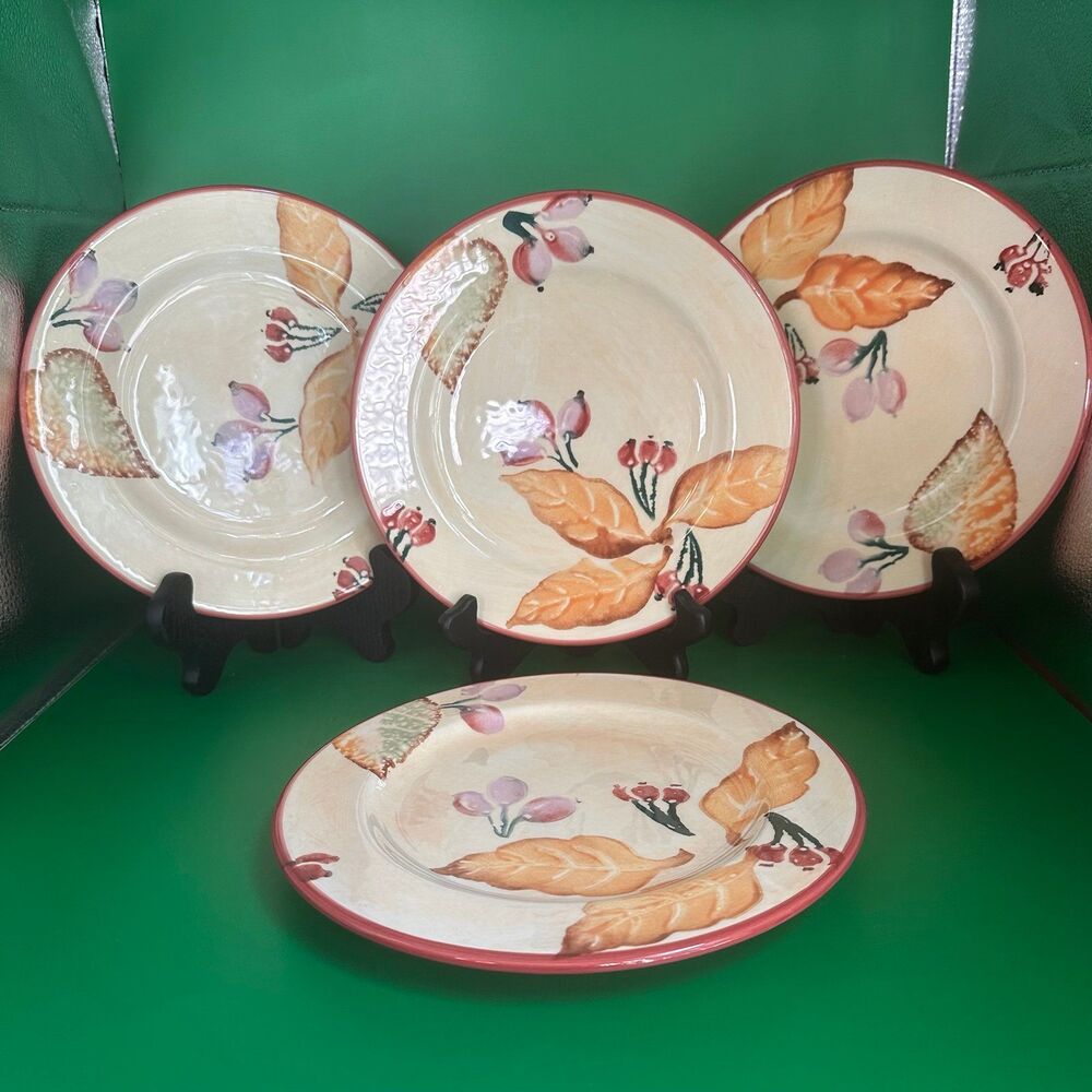 Home Wild Berries Ceramic Salad Dessert Plates Set of 4 Hand Painted Italy
